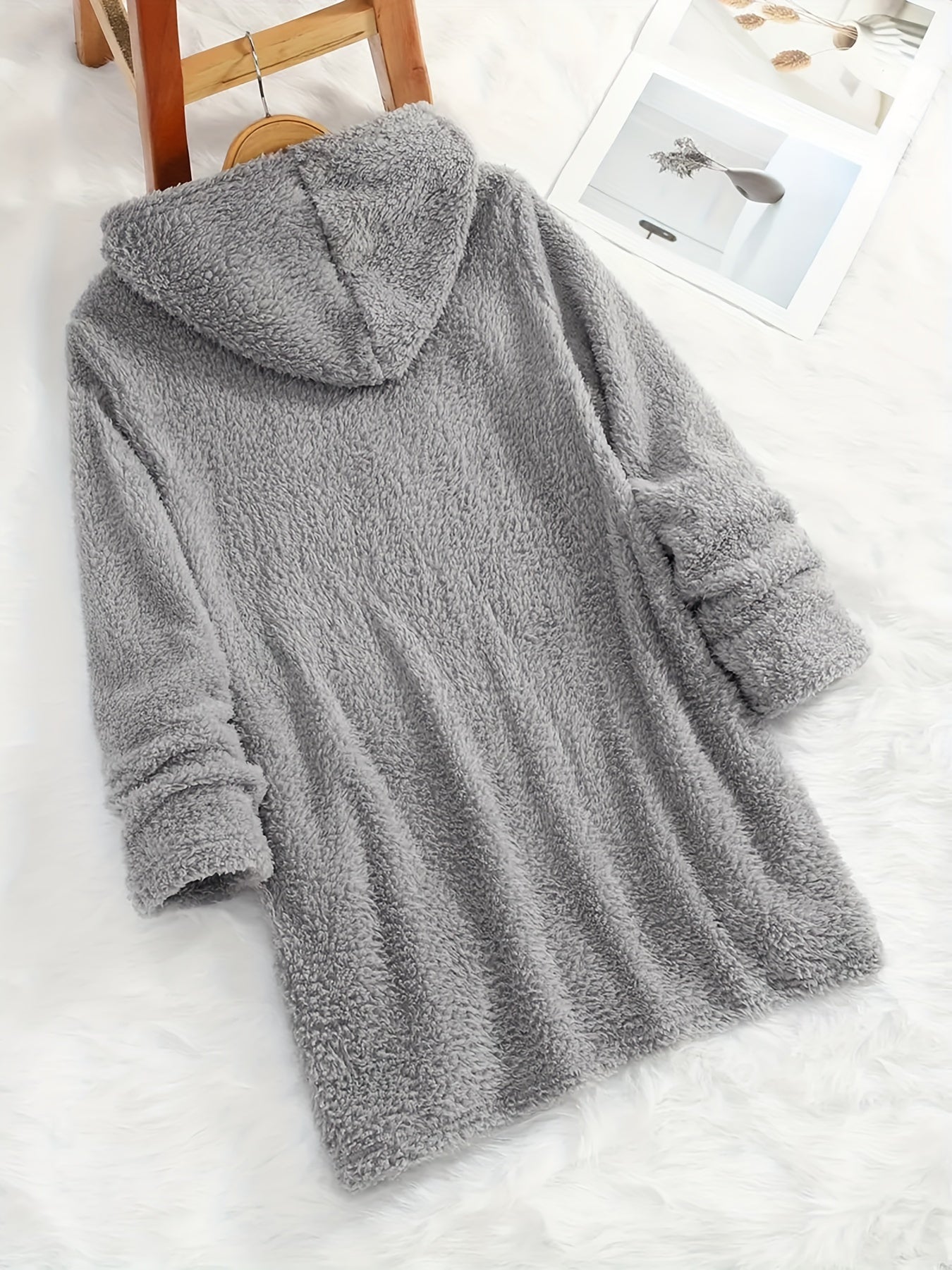 Women's Fleece Hoodie with Dual Pockets – Casual Long Sleeve Pullover for Fall & Winter