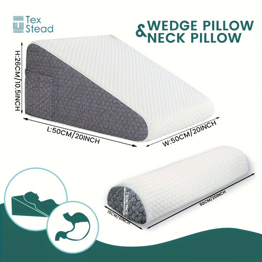 Memory Foam Bed Wedge Pillow/Neck Pillow for Back, Leg, and Knee Support – Hypoallergenic with Removable Cover