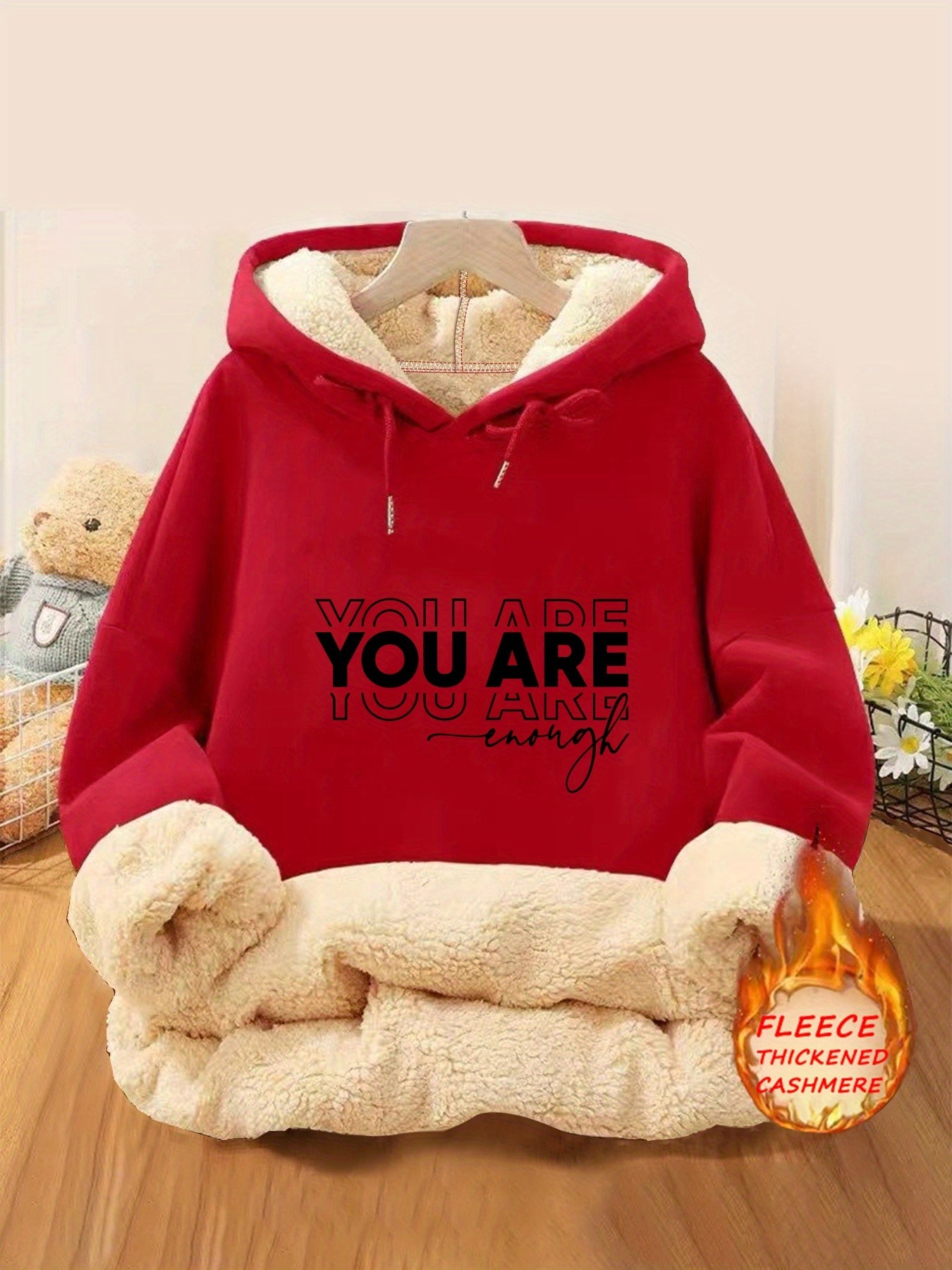 Women's Fleece-Lined Hoodie with Letter Print - Casual Pullover Sweatshirt with Kangaroo Pocket, Perfect for Fall & Winter