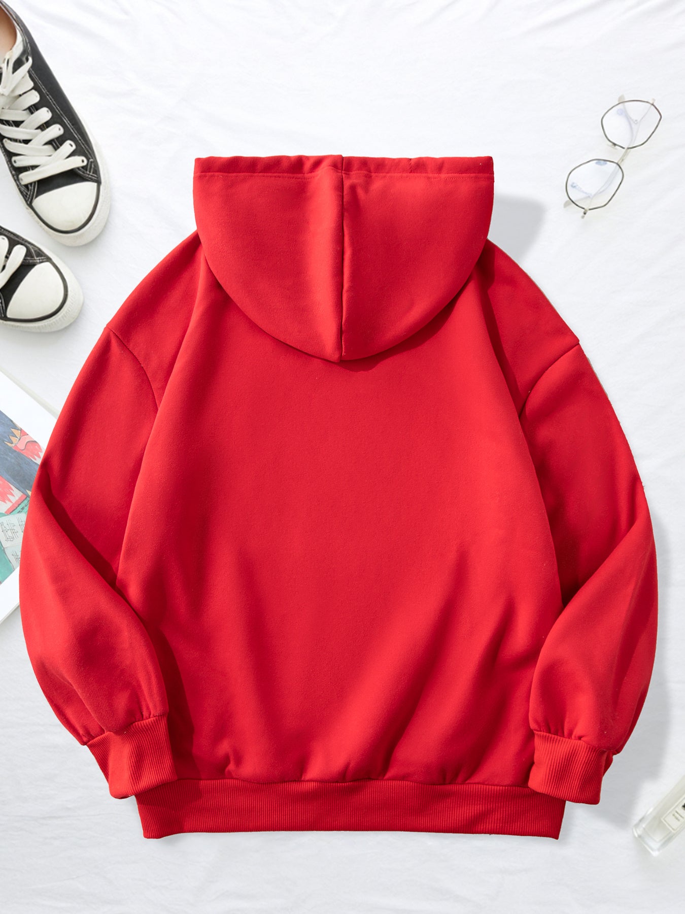 Women's Fleece-Lined Hoodie with Letter Print - Casual Pullover Sweatshirt with Kangaroo Pocket, Perfect for Fall & Winter