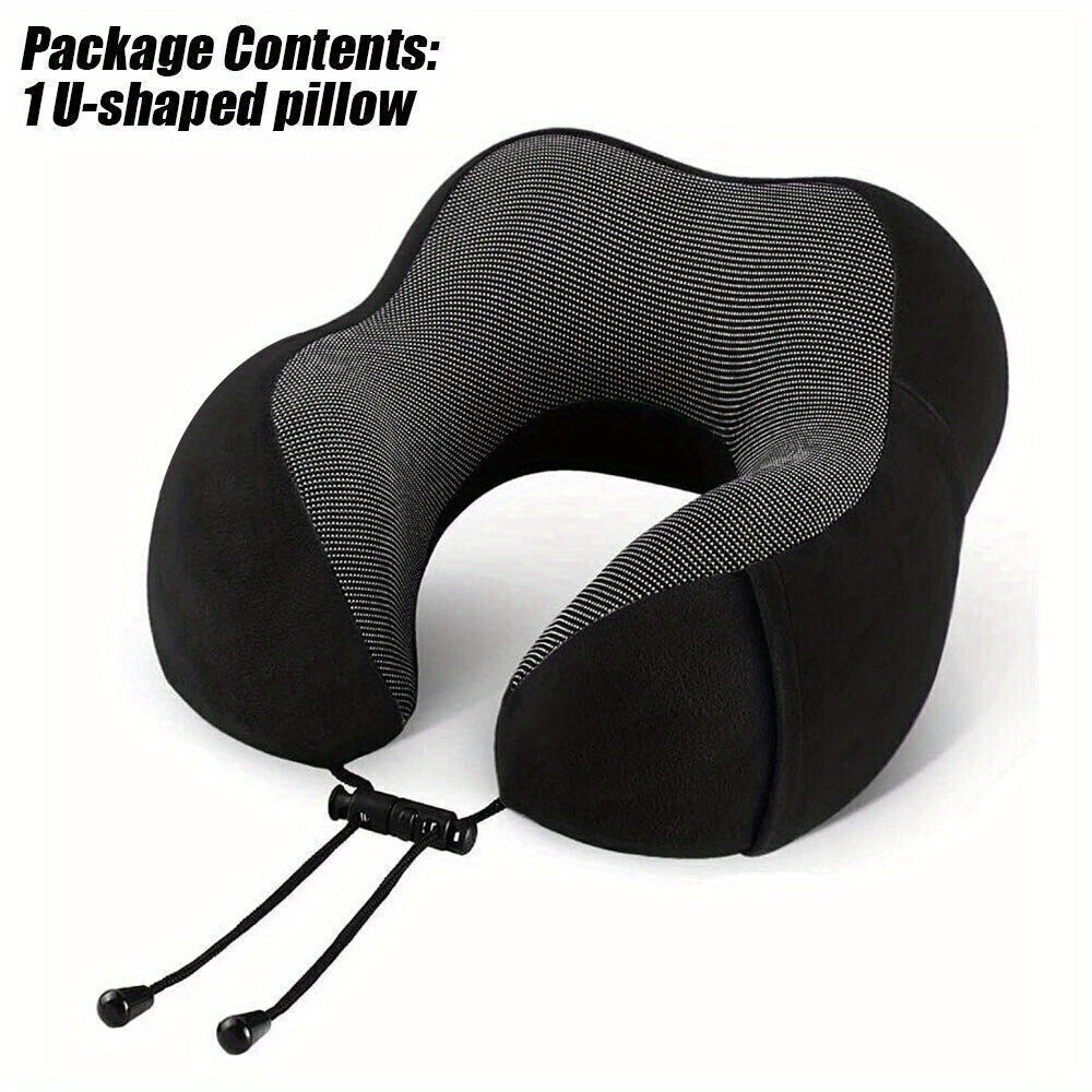 Memory Foam U-Shaped Travel Neck Pillow – Soft Headrest Cushion for Airplane, Car, Train, Adjustable Drawstring, Breathable Removable Cover