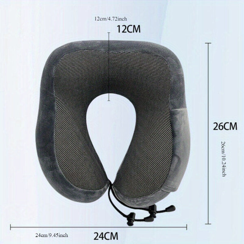 Memory Foam U-Shaped Travel Neck Pillow – Soft Headrest Cushion for Airplane, Car, Train, Adjustable Drawstring, Breathable Removable Cover