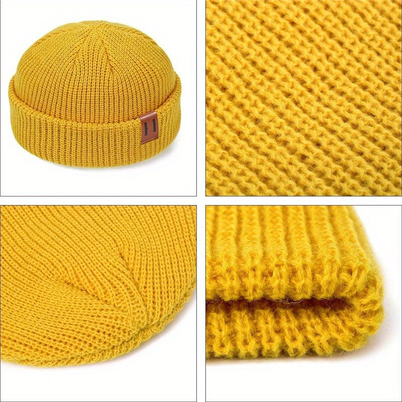 Winter Knitted Beanie Hat For Men – Ribbed Fisherman Docker Cap, Hip-Hop Cuffed Short Style for Men