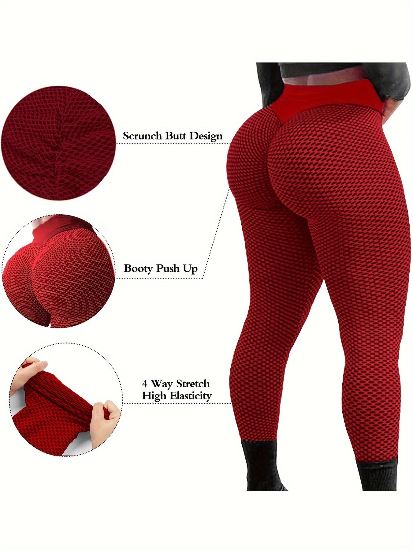 Gym Leggings for Women, Tummy Control Textured Yoga Pants, Cropped Fitness Tights