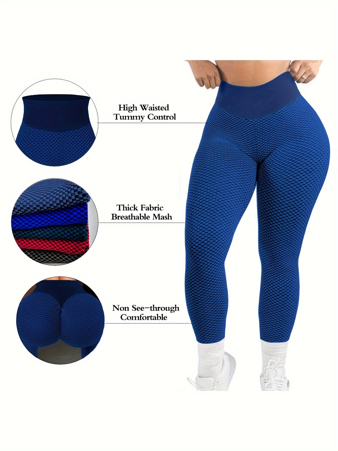 Gym Leggings for Women, Tummy Control Textured Yoga Pants, Cropped Fitness Tights