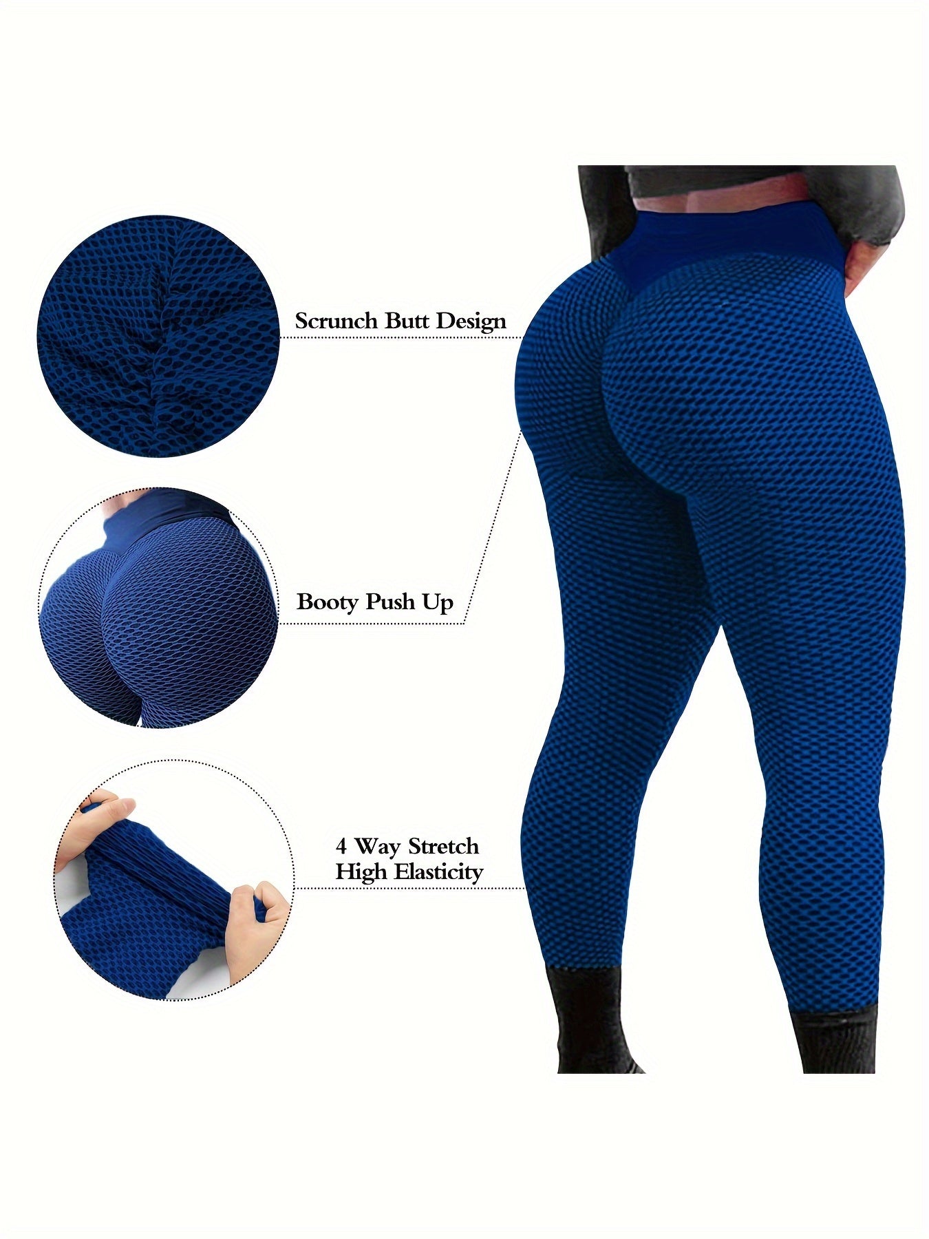 Gym Leggings for Women, Tummy Control Textured Yoga Pants, Cropped Fitness Tights