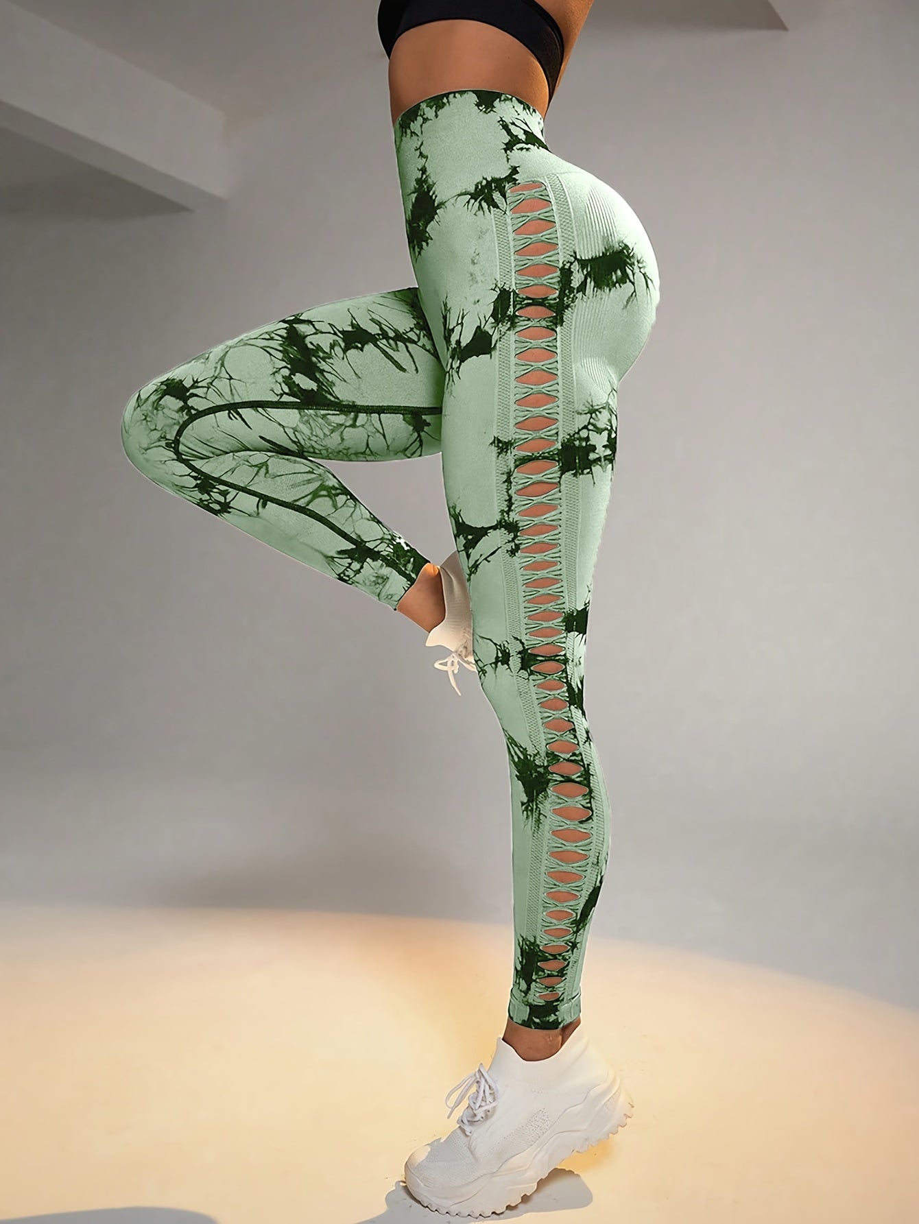 Tie-Dye Yoga Leggings with Side Cut-Out for Fitness and Gym