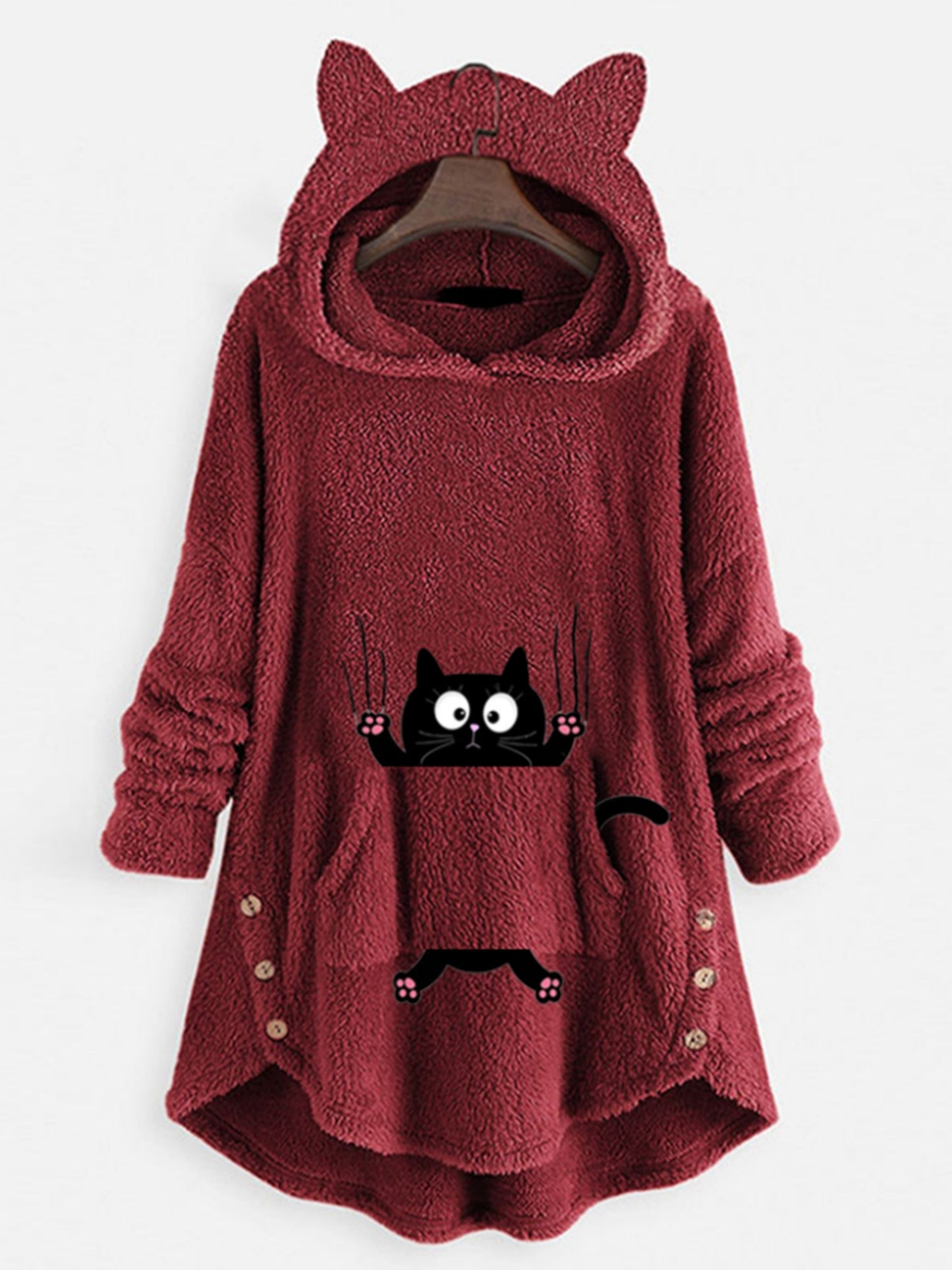 Women's Hoodie with Cartoon Cat Print - Long Sleeve Thermal Pullover Sweatshirt, Winter Casual Wear