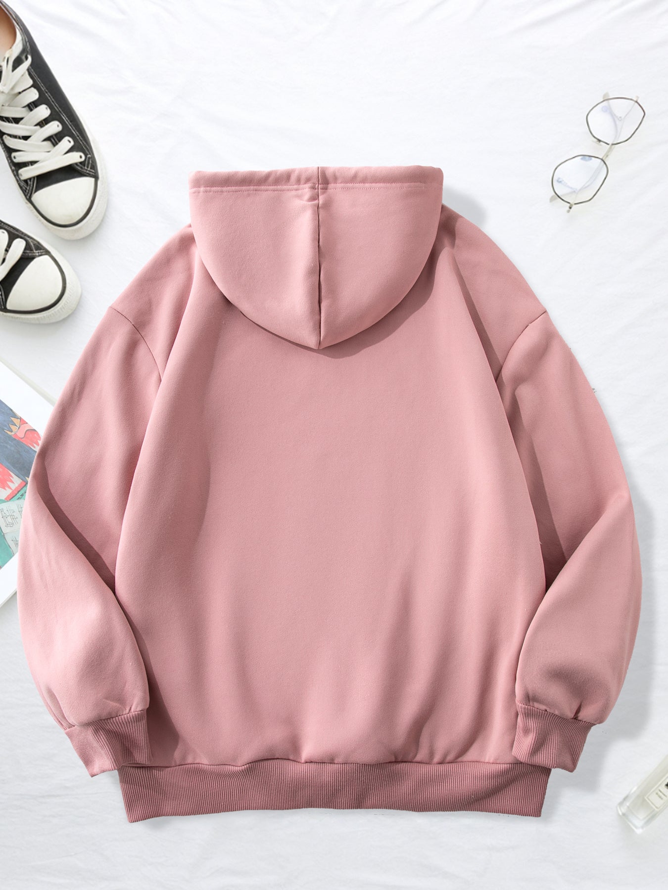 Women's Fleece-Lined Hoodie with Letter Print - Casual Pullover Sweatshirt with Kangaroo Pocket, Perfect for Fall & Winter