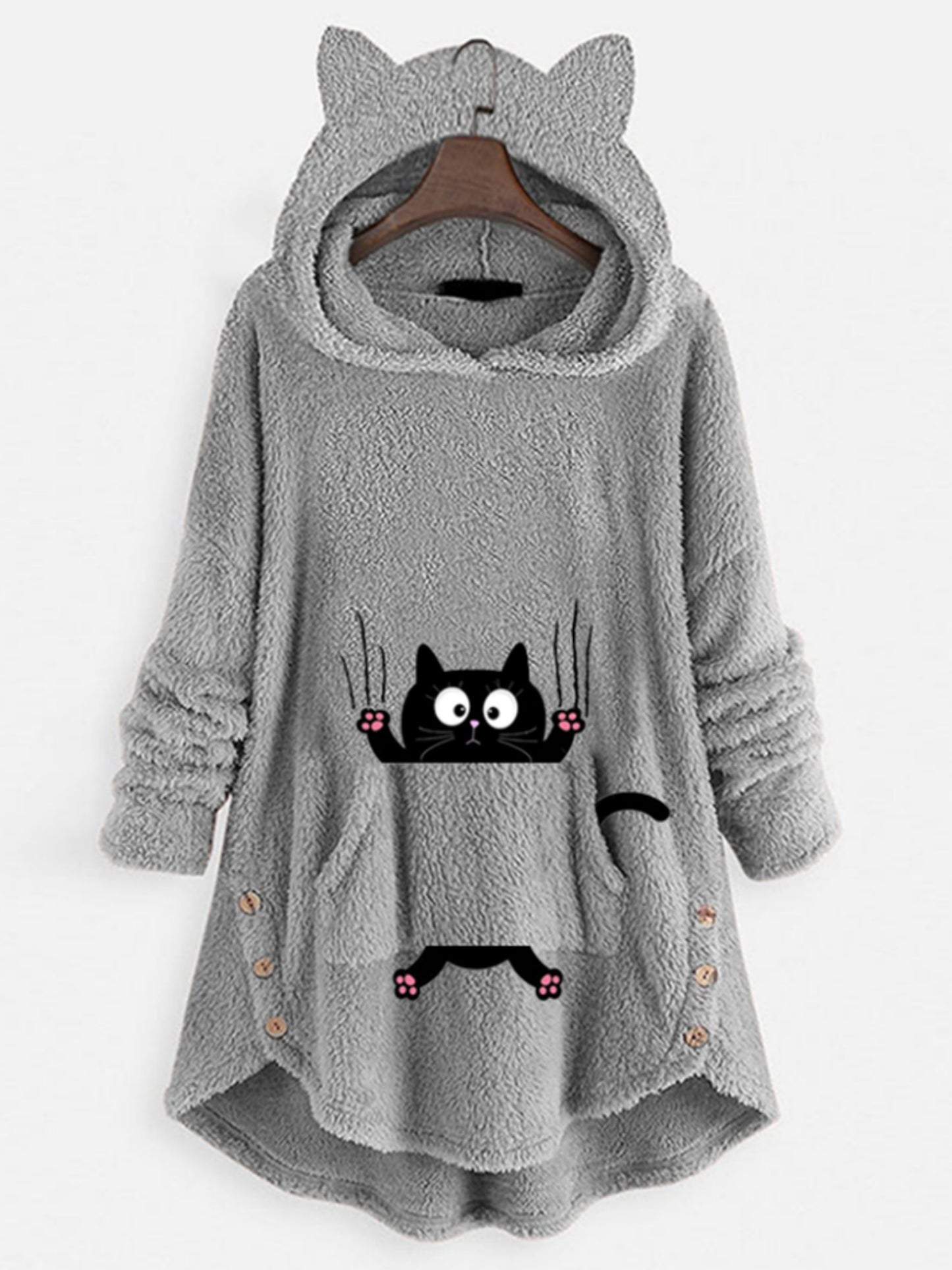 Women's Hoodie with Cartoon Cat Print - Long Sleeve Thermal Pullover Sweatshirt, Winter Casual Wear