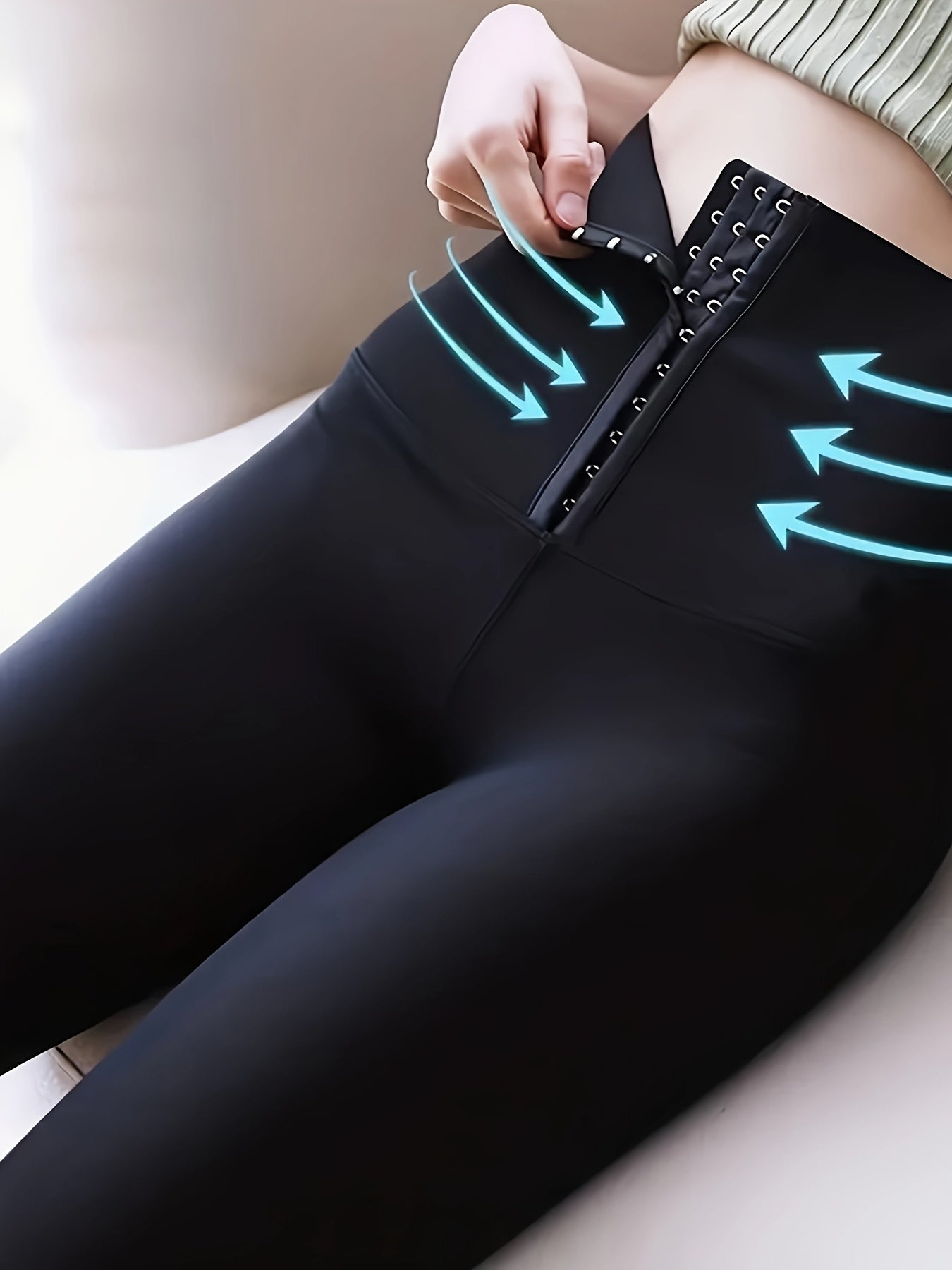 High Waist Sculpting Tummy Control Leggings for Women - Zipper & Button Front Design, Solid Color, Cropped Fit