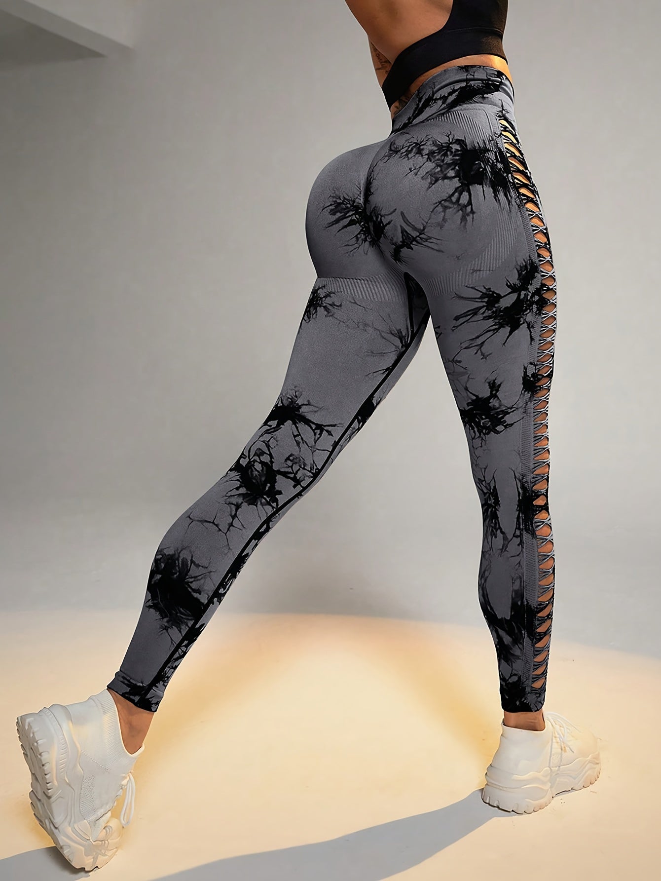 Tie-Dye Yoga Leggings with Side Cut-Out for Fitness and Gym