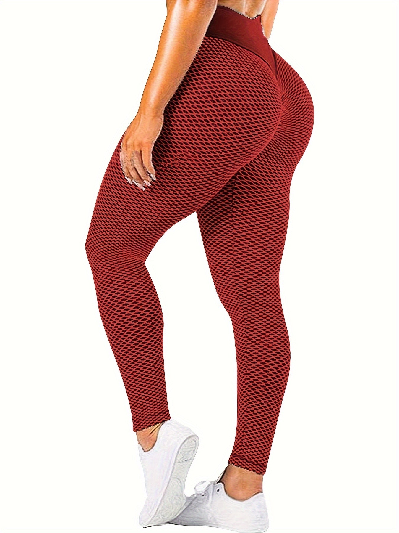 Gym Leggings for Women, Tummy Control Textured Yoga Pants, Cropped Fitness Tights