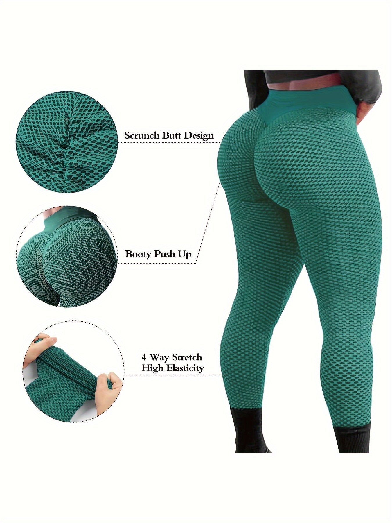 Gym Leggings for Women, Tummy Control Textured Yoga Pants, Cropped Fitness Tights