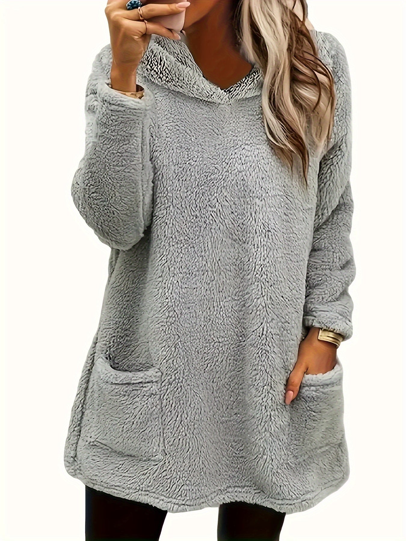 Women's Fleece Hoodie with Dual Pockets – Casual Long Sleeve Pullover for Fall & Winter