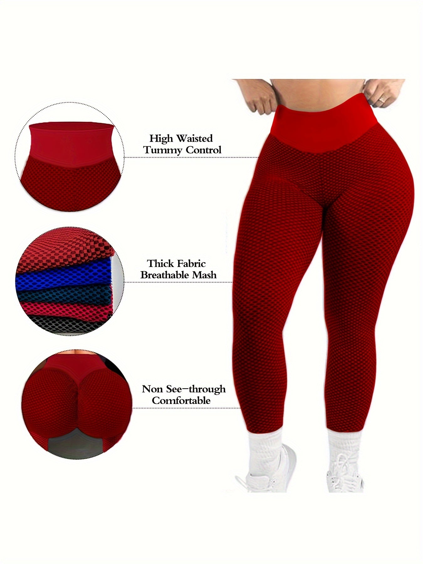 Gym Leggings for Women, Tummy Control Textured Yoga Pants, Cropped Fitness Tights