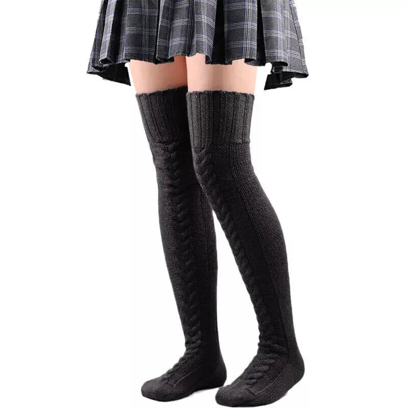 Winter Warm Women Knitted Over-the-Knee Long Thigh-High Wool Boot Stockings