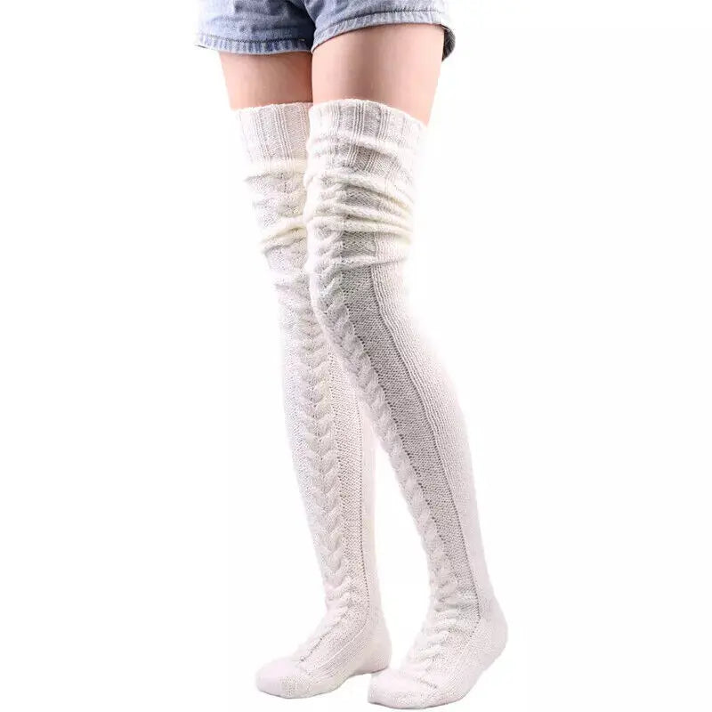 Winter Warm Women Knitted Over-the-Knee Long Thigh-High Wool Boot Stockings