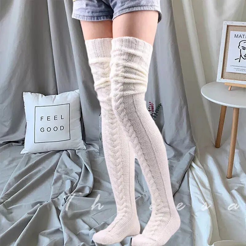 Winter Warm Women Knitted Over-the-Knee Long Thigh-High Wool Boot Stockings