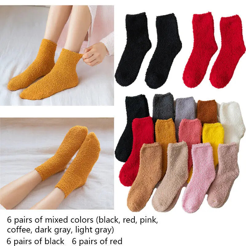 6 Pairs of Cozy Fluffy Bed Socks – Warm, Soft, Thick Indoor Winter Socks for Women