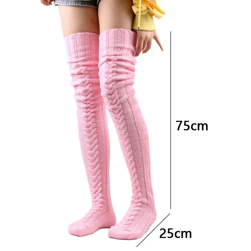 Winter Warm Women Knitted Over-the-Knee Long Thigh-High Wool Boot Stockings