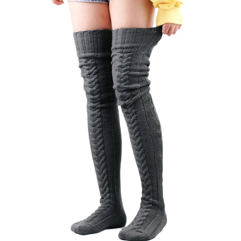 Winter Warm Women Knitted Over-the-Knee Long Thigh-High Wool Boot Stockings