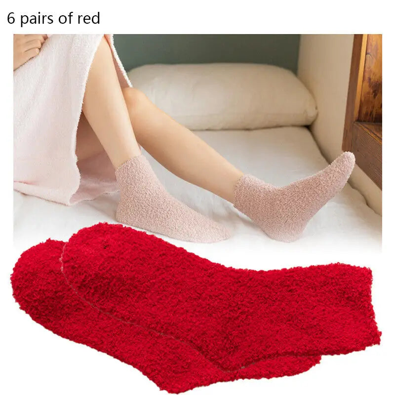 6 Pairs of Cozy Fluffy Bed Socks – Warm, Soft, Thick Indoor Winter Socks for Women