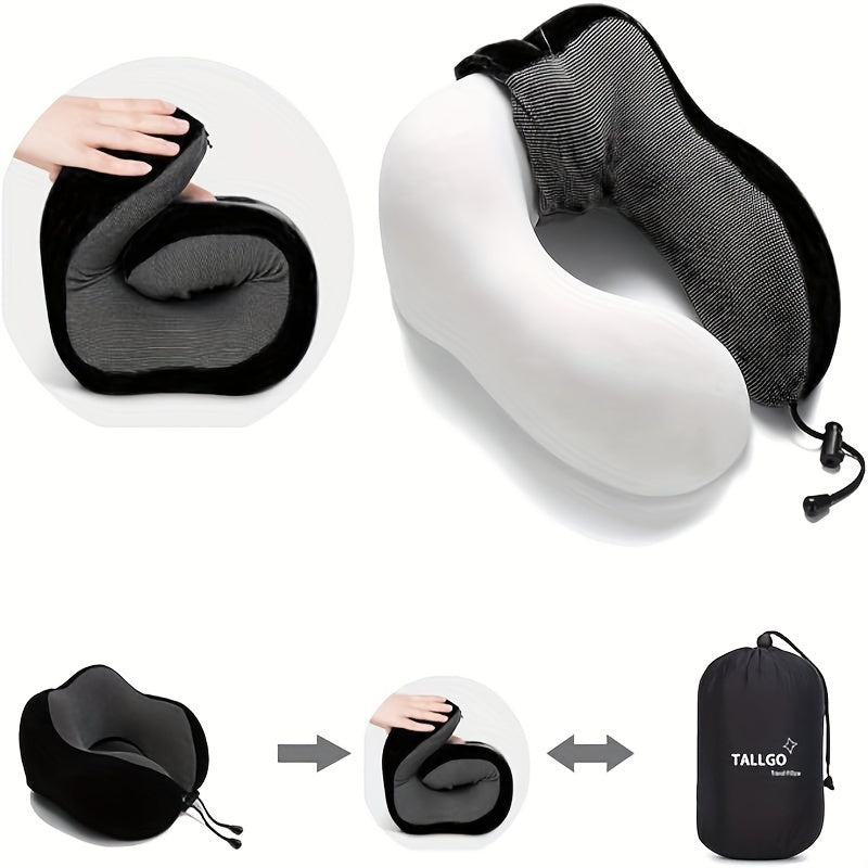 Memory Foam Travel Neck Pillow – 360° Head Support, Hypoallergenic, Comfortable for Airplane, Car, Train, and Bus Travel, Portable with Storage Bag