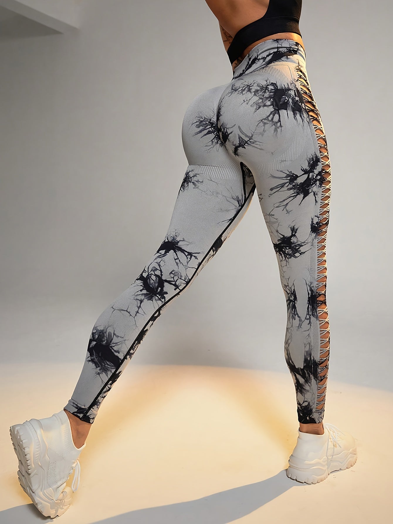 Tie-Dye Yoga Leggings with Side Cut-Out for Fitness and Gym