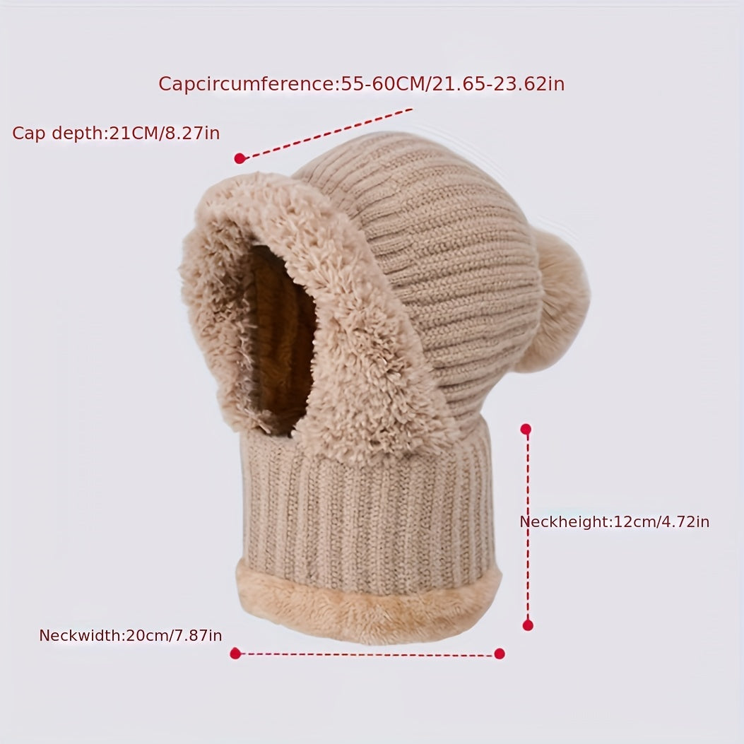 3-in-1 Winter Knit Hat with Lining & Ear Flaps – Windproof Scarf and Mask Set for Cycling