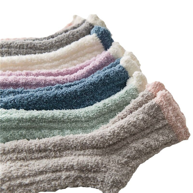 7 Pairs Women’s Fuzzy Floor Socks - Cozy & Warm Mid Tube Hosiery, Winter Essentials