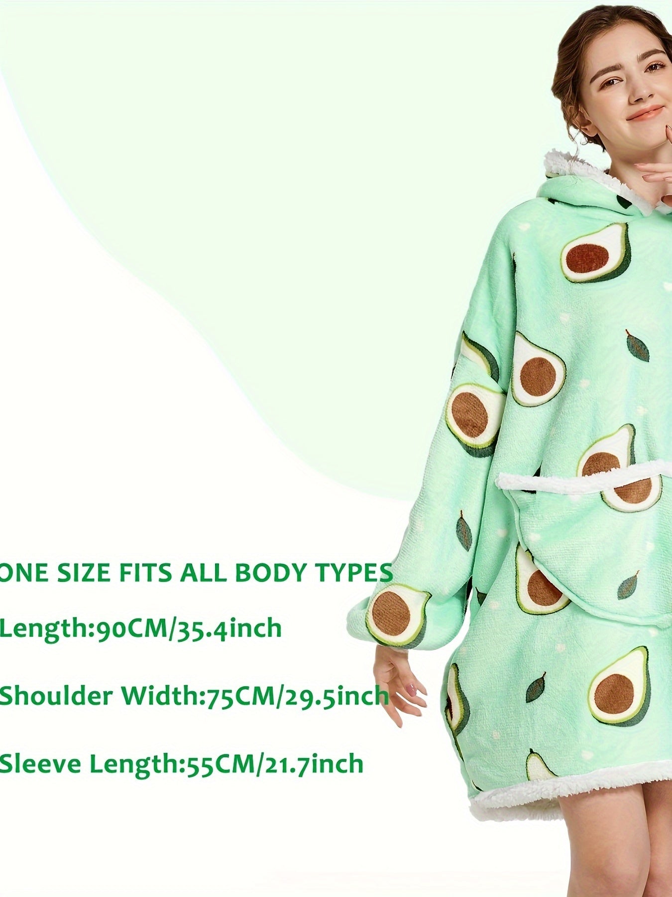 Avocado Pattern Oversized Wearable Blanket Hoodie Sweatshirt – Cozy Fleece Pullover with Large Front Pocket