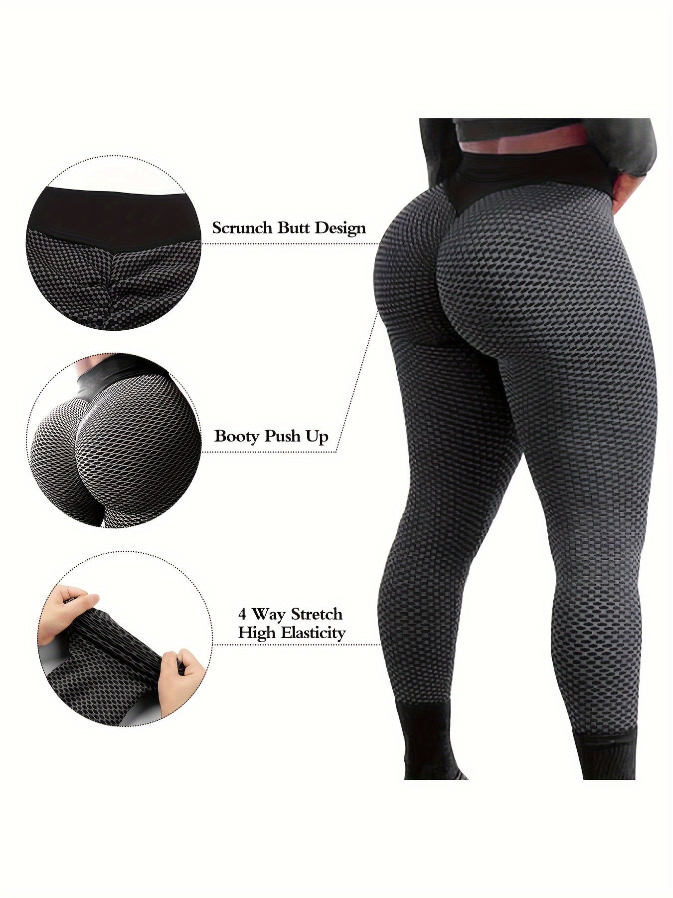 Gym Leggings for Women, Tummy Control Textured Yoga Pants, Cropped Fitness Tights