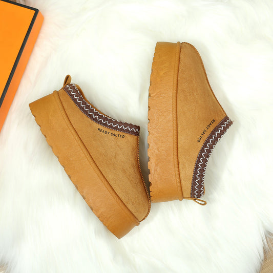 Women's Suede Slip-On Slippers with Faux Fur Lining – Warm Plush Indoor Platform Slippers, Anti-Skid Sole, Casual Winter Shoes