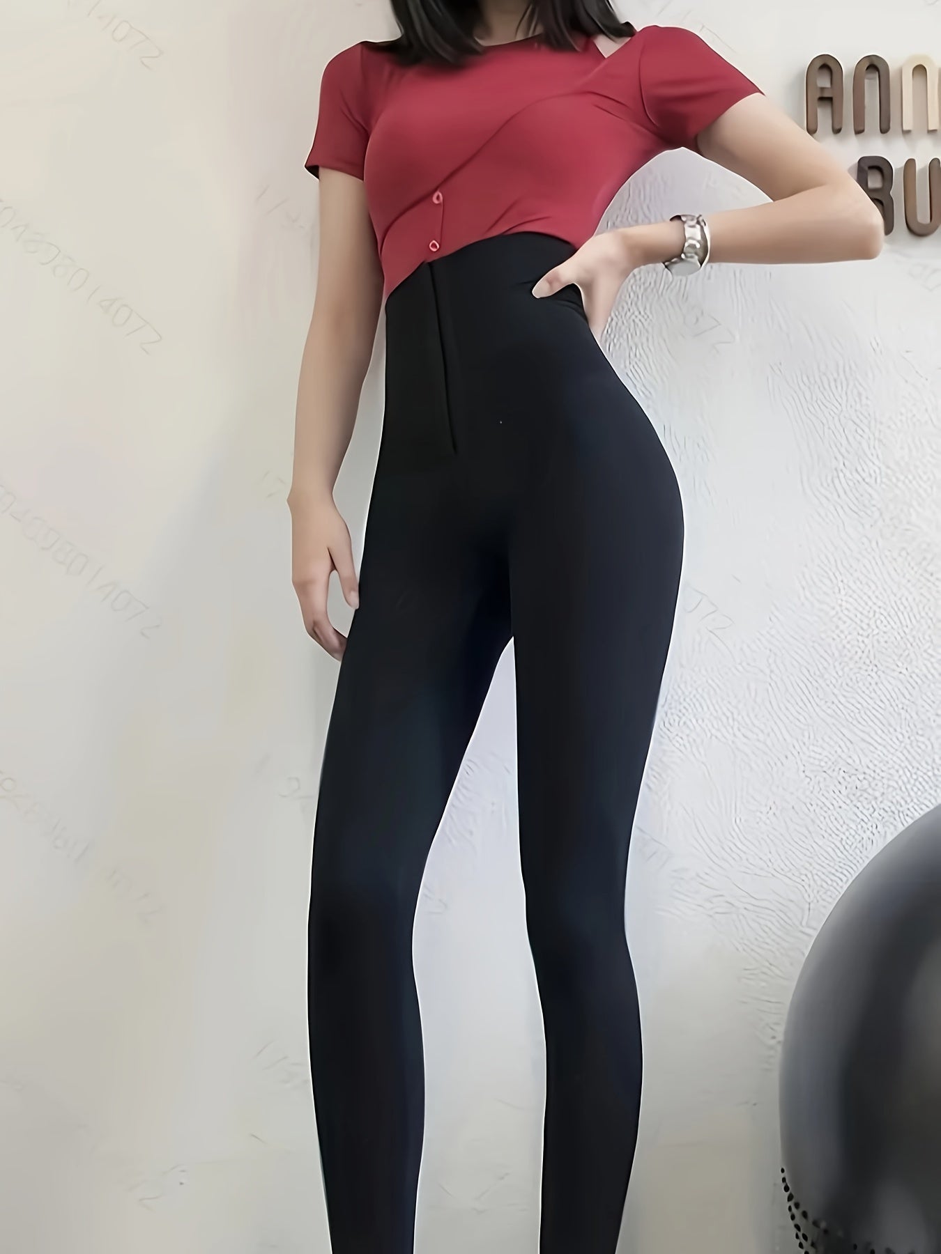 High Waist Sculpting Tummy Control Leggings for Women - Zipper & Button Front Design, Solid Color, Cropped Fit