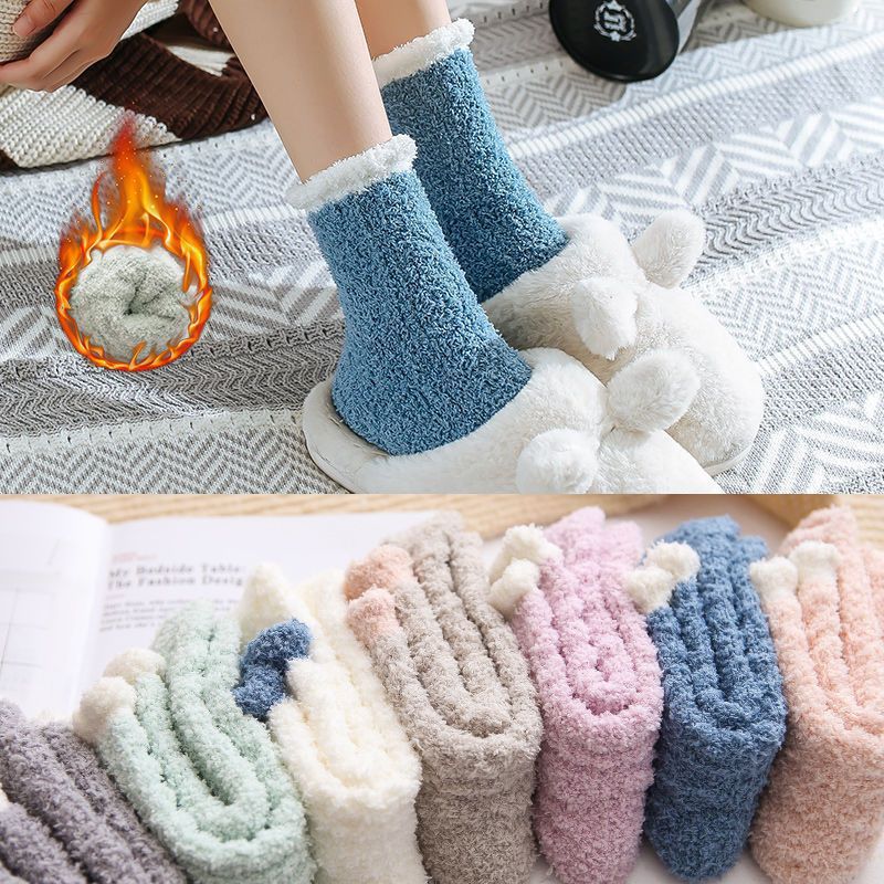 7 Pairs Women’s Fuzzy Floor Socks - Cozy & Warm Mid Tube Hosiery, Winter Essentials