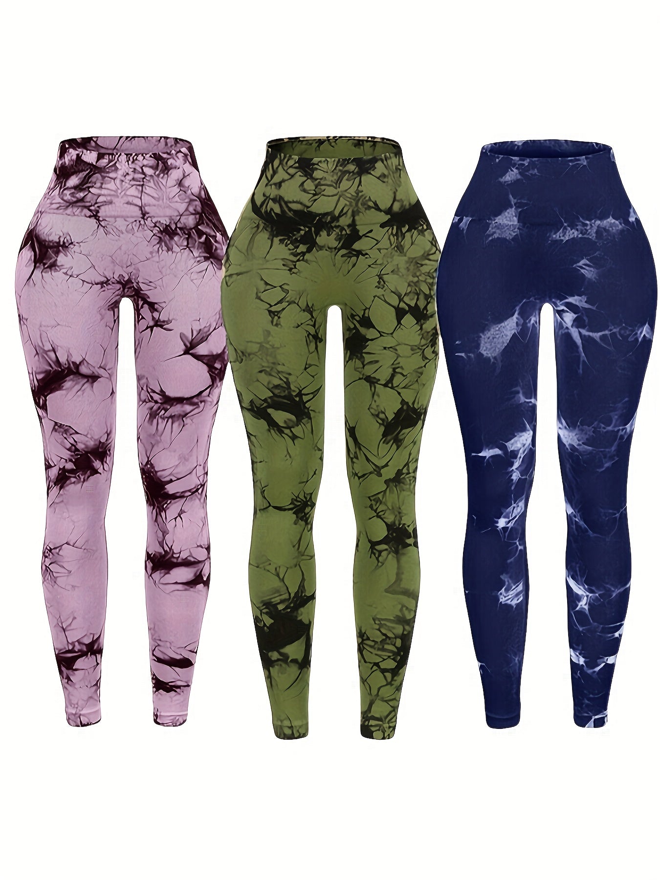 3 Pack High Stretch Tie Dye Seamless High Waisted Workout Leggings for Women - Fashion-Forward Activewear for Yoga, Running & Fitness