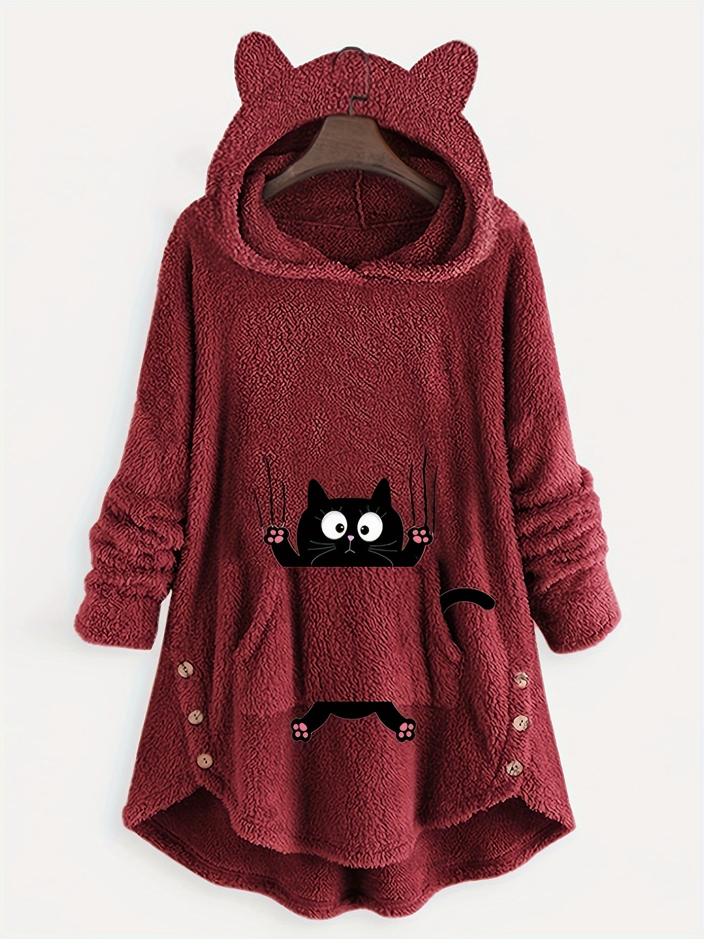 Women's Hoodie with Cartoon Cat Print - Long Sleeve Thermal Pullover Sweatshirt, Winter Casual Wear